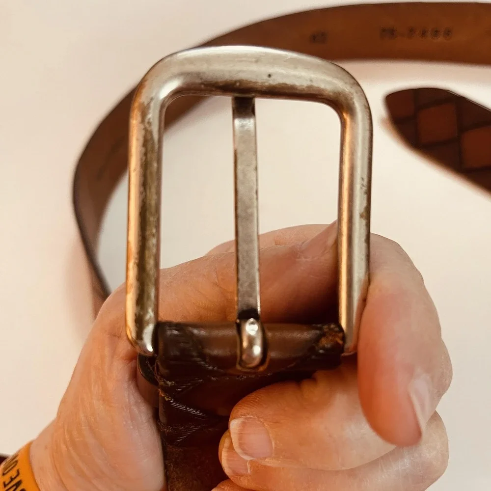 READ Johnston & Murphy Dress Belt Mens 42 Brown Steerhide Argyle Made In‎ Italy